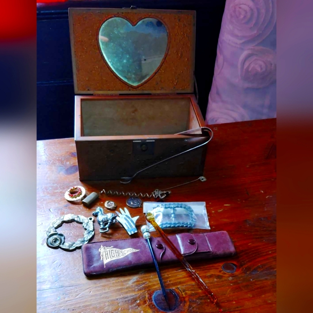 Vintage Junk Drawer Keepsake Jewelry Box With Collectable Memorabilia